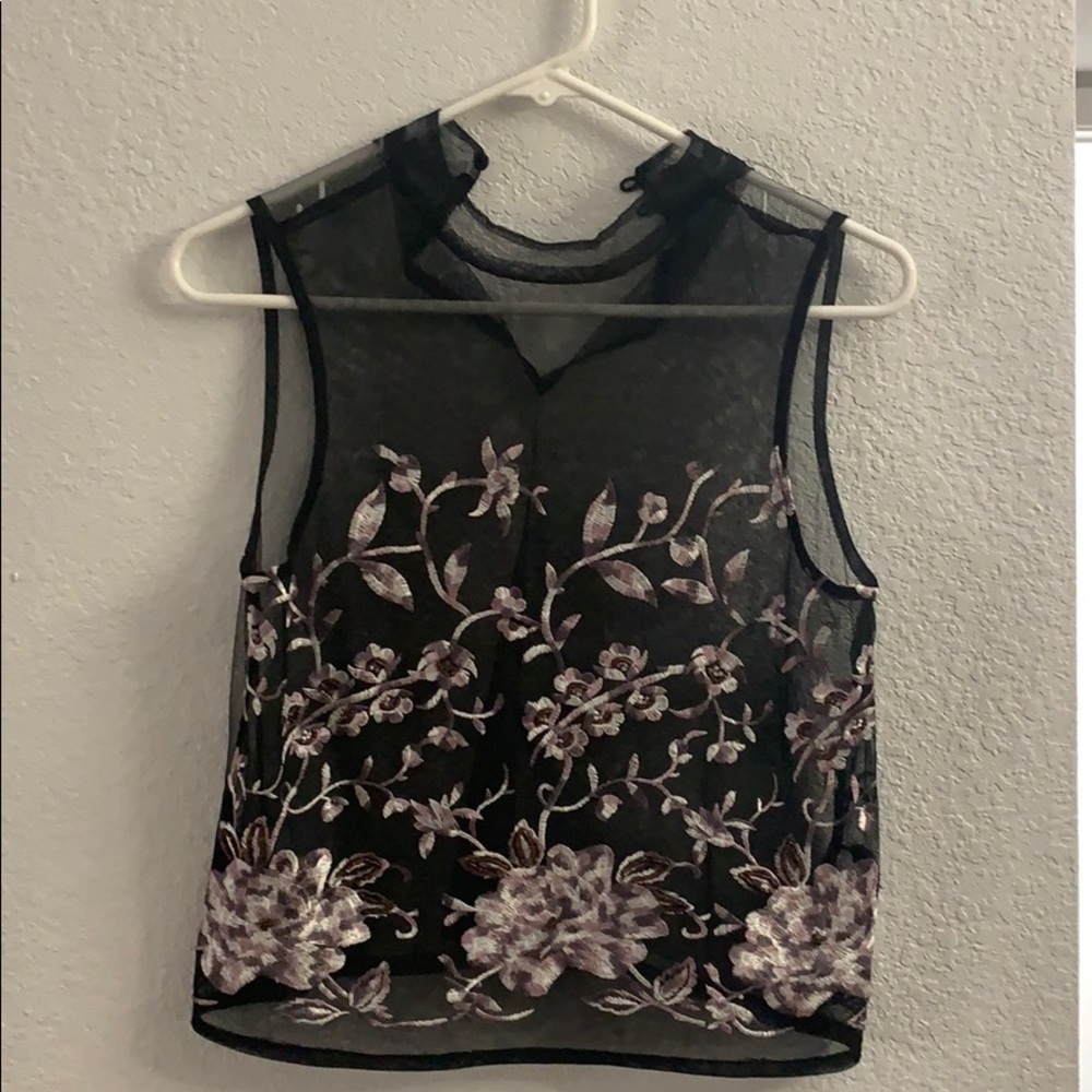 Embroidered mesh top